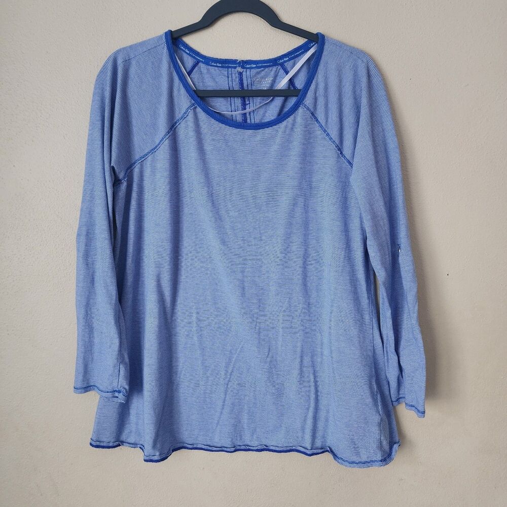 Calvin Klein Womens Blue Striped Long Sleeve Top Plus Size 1X Athleisure Casual